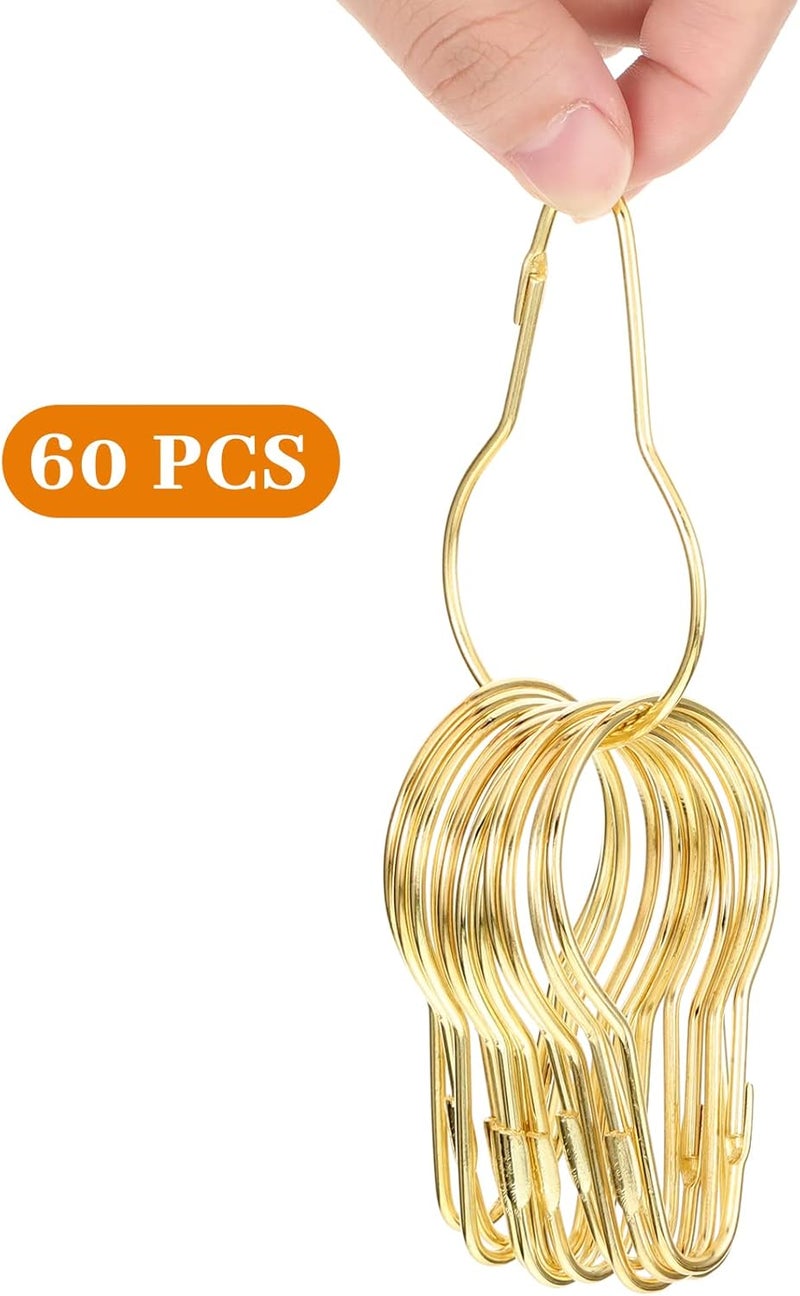 Queekay Metal Shower Curtain Hooks Hanging Clips Metal Curtain Rings Practical Reusable Shower Hangers for Bathroom Bedroom Kitchen Home Applications(Gold,60 Pieces) - Image 4